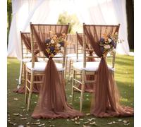 Highdi Chiffon Chair Sashes for Wedding, 2/4/6/8/10PCS Chair Sashes Bow Chiffon Chair Drapes Tulle Chair Cover Wedding Chair Decorations for Banquet Party Hotel (2 Pieces,Brown)