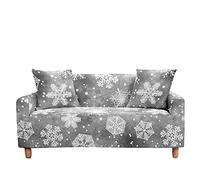 Highdi Christmas Sofa Cover 1/2/3/4 Seater, Sofa Slipcover Stretch Washable Furniture Protector Non Slip Sofa Covers for Loveseat Couch Sofa (1 Seater,Snowflake - Silver)