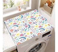 Highdi Colorful Floral Plants Washer and Dryer Top Protector,Washer and Dryer Top Mat Absorbent Quick Dry Silicone Mat,Anti Slip Dust Proof Washing Machine Pad for Laundry Room (Floral,50x50cm)