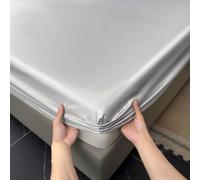Highdi Cooling Fitted Sheets Deep Pocket 25cm, Satin Sheet Bedding Linens Washable Silky Touch Fade Resistant Easy Care for Single/Double/King Size Bed (Light gray,120x200cm)