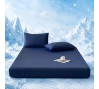 Highdi Cooling Fitted Sheets Deep Pocket 25cm, Sheet Bedding Linens Washable Silky Touch Fade Resistant Easy Care for Single Double King Size Bed (Navy Blue,150x200cm)