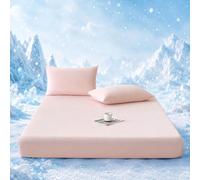 Highdi Cooling Fitted Sheets Deep Pocket 25cm, Sheet Bedding Linens Washable Silky Touch Fade Resistant Easy Care for Single Double King Size Bed (Pink,150x200cm)