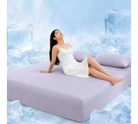 Highdi Cooling Fitted Sheets Deep Pocket 5-30cm, Q-max 0.4 Sheet Bedding Linens Washable Silky Touch Fade Resistant Easy Care for Single Double King Size Bed (Light purple,150x200cm)
