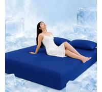 Highdi Cooling Fitted Sheets Deep Pocket 5-30cm, Q-max 0.4 Sheet Bedding Linens Washable Silky Touch Fade Resistant Easy Care for Single Double King Size Bed (Dark blue,150x200cm)