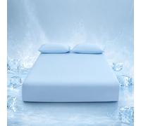 Highdi Cooling Fitted Sheets Deep Pocket 5-30cm, Sheet Bedding Linens Washable Silky Touch Fade Resistant Easy Care for Single Double King Size Bed (Sky blue,150x200cm)