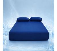 Highdi Cooling Fitted Sheets Deep Pocket 5-30cm, Sheet Bedding Linens Washable Silky Touch Fade Resistant Easy Care for Single Double King Size Bed (Navy blue,150x200cm)