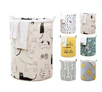 Highdi Cotton Fabric Laundry Hamper, Greenery and Animals Collapsible Laundry Hamper 63L Freestanding Laundry Basket with Handle for Clothes Pillows Blanket Toy (40x50cm,Cats)