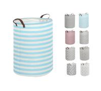 Highdi Cotton Fabric Laundry Hamper, Minimalist Collapsible Laundry Hamper 63L Freestanding Laundry Basket with Leather Handle for Clothes Pillows Blanket Toy (40x50cm,Blue Stripe)