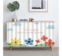 Highdi Cupboard Short Curtain Kitchen, Hide Away Small Curtains for Kitchen Cupboard Door - No Drilling Is Required with Velcro for Under Sink, Bookcase, Bathroom (Cute Flower 7,60 * 90cm)