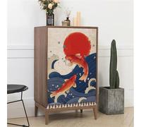 Highdi Cupboard Short Curtain Kitchen, Japanese Style Waterproof Hideaway Small Curtains for Kitchen Cupboard Door - Self Adhesive for Under Sink, Bookcase, Bathroom (Red koi,70x80cm)