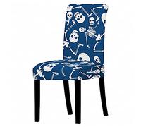Highdi Dining Chair Covers for Wedding Banquet Party Decoration, 3D Halloween Skull Stretch High Back Chair Slipcovers Removable Washable Universal Chair Protector Seat Covers (White,6 pcs)