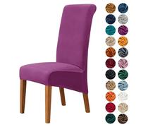 Highdi Dining Chair Covers for Wedding Banquet Party Decoration, Solid Color Velvet Stretch High Back Chair Slipcovers Washable Chair Protector Elastic Seat Covers (6 pcs,Purple)
