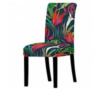 Highdi Dining Chair Covers for Wedding Banquet Party Decoration,Stretch High Back Chair Slipcovers Removable Washable Universal Chair Protector Elastic Seat Covers-Tropical Plants (red,4 pcs)