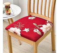 Highdi Dining Chair Seat Covers set of 1/2/4/6, Stretch Spandex Seat Cushion Slipcovers, Removable Washable Seat Protector Cover for Dining Room Living Room Office Hotel (6 pcs,Fragrant flower red)