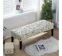 Highdi Dining Room Bench Cover Soft Stretch Spandex Upholstered Slipcover Printed Footstool Cover Rectangle Full Coverage Removable Washable Bench Seat Protector (Extra Green, 1pc)