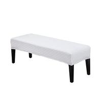 Highdi Dining Room Bench Covers Soft Stretch Checked Jacquard Upholstered Bench Slipcover Footstool Cover Rectangle Full Coverage Removable Washable Bench Seat Protector (White)