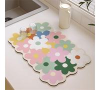 Highdi Draining Board Mats for Counter, Kitchen Super Dish Draining Mat, Fast-Drying Dishes Drainer Mat, Non-Slip Rubber for Coffee Mat for Counter Worktop Bar Sink (40x50cm,Pink Flowers 1)