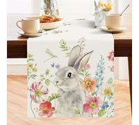 Highdi Easter Table Runners Butterfly 3D Table Runner Easy Care Tablerunner Decorative Cloth for Party, Banquet, Restaurant & Outdoors (Gray Rabbit,33x90cm)