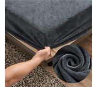 Highdi Fitted Sheet King Size Velvet, Dark Grey Bed Sheets 30cm Deep Pocket Warm Winter Bedding Fitted Sheet Soft Teddy Fleece Sheets Anti Wrinkle 150X200 cm