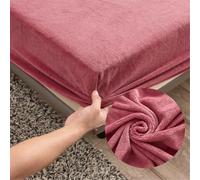Highdi Fitted Sheet Single Velvet, Pink Bed Sheets 30cm Deep Pocket Warm Winter Bedding Fitted Sheet Soft Teddy Fleece Sheets Anti Wrinkle(90X200X30cm)