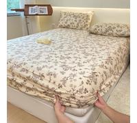 Highdi Fitted Sheets Bedding Sheets Deep Pocket 20cm 26cm Bottom Sheet, Ultra Soft Easy Care Fade Resistant King Size Bed (150x200cm+26cm,Brown Flowers)