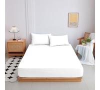 Highdi Fitted Sheets Deep Pocket 20cm, Sheet Bedding washable Sheets Linens Ultra Soft Easy Care Fade Resistant for Single Double King Size Bed (White,100x200+20cm)