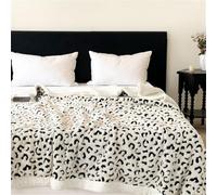Highdi Fleece Throw Blanket, Leopard Prints Soft Double Layer Plush Blanket Bedding for Sofa Bed Couch, Microfiber Winter Warm Single Double King Quilt (White,200x230cm)
