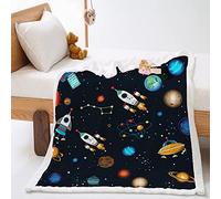Highdi Fleece Throw Blanket Rocket Printed Double Layer Plush Blanket Bedding for Sofa Bed Couch, Soft Microfiber Winter Warm Single Double King Blankets (Planetary rocket,130x150cm)