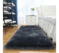 Highdi Fluffy Rugs Living Room, Square Soft Shaggy Rug, Pure Color Non-Slip Faux Fur Carpet, Long Plush Carpet Washable for Bedroom Kids Living Room Home Bay Window Decor (Gray,40x40cm)