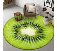 Highdi Fruit Round Area Rugs Living Room, Soft Fluffy Carpet Mat for Bedroom Circle Area Rug Non Slip Washable Floor Rug Bedside Rug for Kitchen Floor Mat Home (120cm,Kiwi)