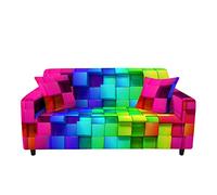 Highdi Geometry Sofa Cover 1/2/3/4 Seater, 3D Cube Sofa Slipcover Stretch Washable Furniture Protector Non Slip Sofa Covers for Loveseat Couch Sofa (Rainbow,3 Seater)