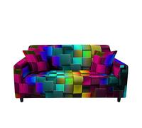 Highdi Geometry Sofa Cover 1/2/3/4 Seater, 3D Cube Sofa Slipcover Stretch Washable Furniture Protector Non Slip Sofa Covers for Loveseat Couch Sofa (Neon color,2 Seater)