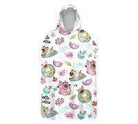 Highdi Hooded Changing Robe, Microfibre Light Weight Changing Towel, Towel Poncho for Surfing Swimming Beach Changing, Quick Dry Poncho for Women Men Adults (75x145cm,Pug)