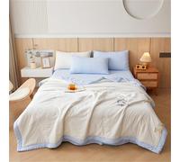 Highdi Japanese Solid Color Style Bed Throws Quilted Bedspreads,Lightweight Patchwork Quilt Comforter Single Double,Cotton Throw Summer Quilt,Quilted Blanket for All Seasons (Blue White,200x230cm)