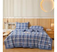 Highdi Japanese Style Plaid Reversible Bed Throws Quilted Bedspreads, Lightweight Patchwork Quilt Comforter Single Double King, Throw Summer Quilt, Quilted Blanket for Seasons (Blue,200x230cm)