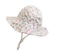 Highdi Kids Girls Bucket Hat Floral Printed Wide Brim Sun Hat Sun Protection UPF 50+ with Adjustable/Removable Chin Strap, Foldable Summer Beach Outdoor Sun Hat (Pink Flower,50cm)