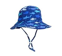 Highdi Kids Sun Hat UPF50+ Bucket Hat, Boys Girls Toddler Lovely Printed Wide Brim Hat with Adjustable/Removable Chin Strap, Sun Protection Summer Beach Sun Cap (Blue Shark,50cm)
