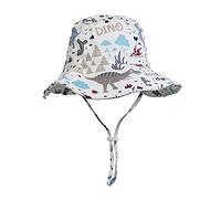 Highdi Kids Sun Hat UPF50+ Bucket Hat, Boys Girls Toddler Lovely Printed Wide Brim Hat with Adjustable/Removable Chin Strap, Sun Protection Summer Beach Sun Cap (Grey Dinosaur,46cm)