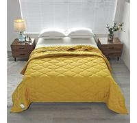 Highdi Lightweight Bed Throws, Quilted Bedspreads Solid Colour Patchwork Quilt Washable Summer Duvet, Comforter Single Double Duvet Blanket for All Seasons (Yellow Plaid,180x200cm)