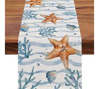 Highdi Linen Table Runners, Kitchen Dining Table Runner Easy Care Tablerunner Decorative Cloth for Party, Banquet, Restaurant & Outdoors (33x183cm,starfish 6)