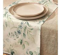 Highdi Linen Table Runners, Kitchen Dining Table Runner Easy Care Tablerunner Decorative Cloth for Restaurant & Outdoors (33 * 183cm,Green Leaf)