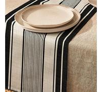 Highdi Linen Table Runners, Kitchen Dining Table Runner Easy Care Tablerunner Decorative Cloth for Restaurant & Outdoors (33 * 183cm,Black Stripe)