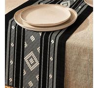 Highdi Linen Table Runners, Kitchen Dining Table Runner Easy Care Tablerunner Decorative Cloth for Restaurant & Outdoors (33 * 160cm,Black Boho)