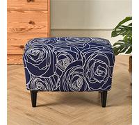 Highdi Luxury Floral Stretch Ottoman Rectangle Footstool Slipcover with Elastic Bottom, Removable Washable Pouffe Cover Footrest Stool Cover for Living Room Bedroom (Blue Rose)