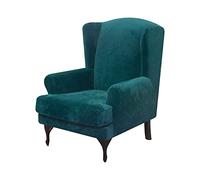 Highdi Luxury Velvet Wingback Chair Covers 2-Piece Stretch Wing Chair Cover for Armchair, Washable Sofa Chairs Slipcover Furniture Protector for Living Room Bedroom Hotel (Dark Green)