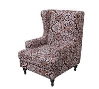 Highdi Luxury Wingback Armchair Chair Covers, Classic Baroque Pattern Stretch Wing Chair Slipcover, Spandex Sofa Cover Chairs Furniture Protector for Living Room Bedroom Hotel (Red-Brown)
