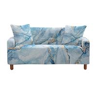 Highdi Marble Sofa Cover 1/2/3/4 Seater, Sofa Slipcover Stretch Washable Furniture Protector Printed Non Slip Sofa Covers for Loveseat Couch Sofa (2 Seater,Light blue)
