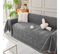Highdi Modern Chenille Sofa Throws, Solid Color Throw Blanket with Tassels, Ersatile Soft Extra Large Throws for Settees Couch Sofa Bed Armchair, for All Seasons (Dark Gray,230x300cm)