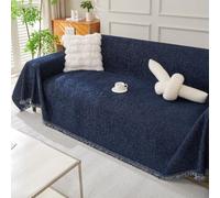 Highdi Modern Chenille Sofa Throws, Solid Color Throw Blanket with Tassels, Ersatile Soft Extra Large Throws for Settees Couch Sofa Bed Armchair, for All Seasons (Navy,230x260cm)