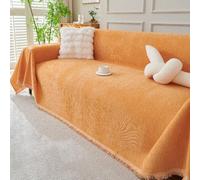 Highdi Modern Chenille Sofa Throws, Solid Color Throw Blanket with Tassels, Ersatile Soft Extra Large Throws for Settees Couch Sofa Bed Armchair, for All Seasons (Orange,230x340cm)